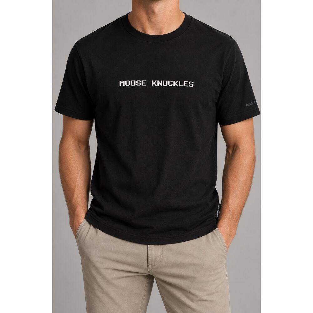Moose Knuckles Men’s T-Shirt Black XS Pixel Logo Graphic Tee